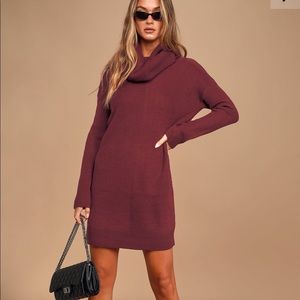 Lulu’s Tea reader burgundy sweater dress